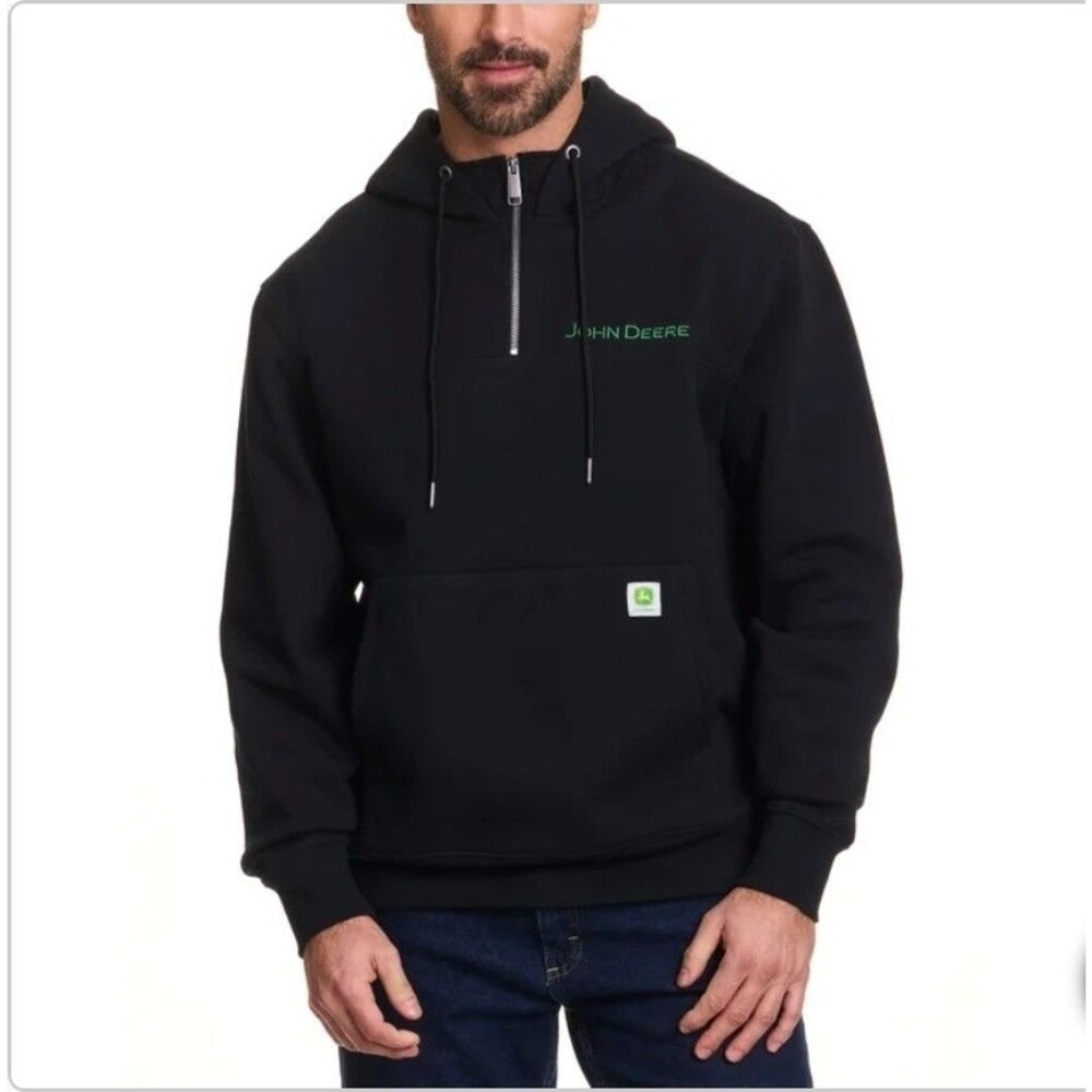 John Deere Men's L Quarter Zip Hoodie Cotton Rich Heavyweight Embroidered Black - Picture 5 of 11